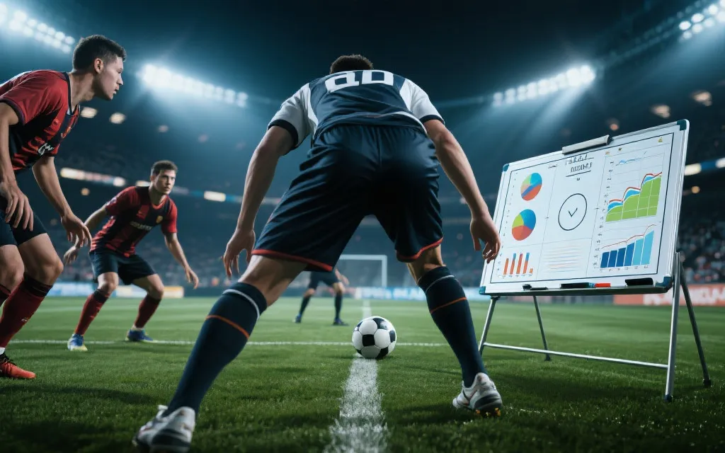 球员在球场防守，战术板与数据图表融合